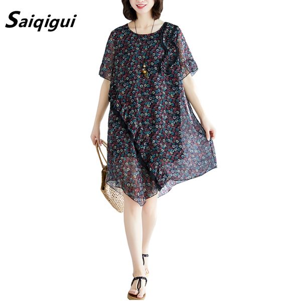 saiqigui 2019 fashion spring summer dress elegant large size women dress casual loose a-line chiffon vestidos robe femme, Black;gray
saiqigui 2019 fashion spring summer dress elegant large size women dress casual loose a-line chiffon vestidos robe femme, Black;gray
