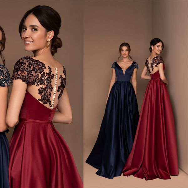 modest red sliviamo a line prom dress v neck short sleeve crystal party dress sweep train robes de soirée, Black
modest red sliviamo a line prom dress v neck short sleeve crystal party dress sweep train robes de soirée, Black