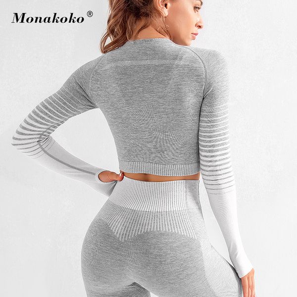 seamless rib yoga set sport outfits women two 2 piece dry fit tight long sleeve crop leggings workout gym suit fitness sets y200328, Gray
seamless rib yoga set sport outfits women two 2 piece dry fit tight long sleeve crop leggings workout gym suit fitness sets y200328, Gray