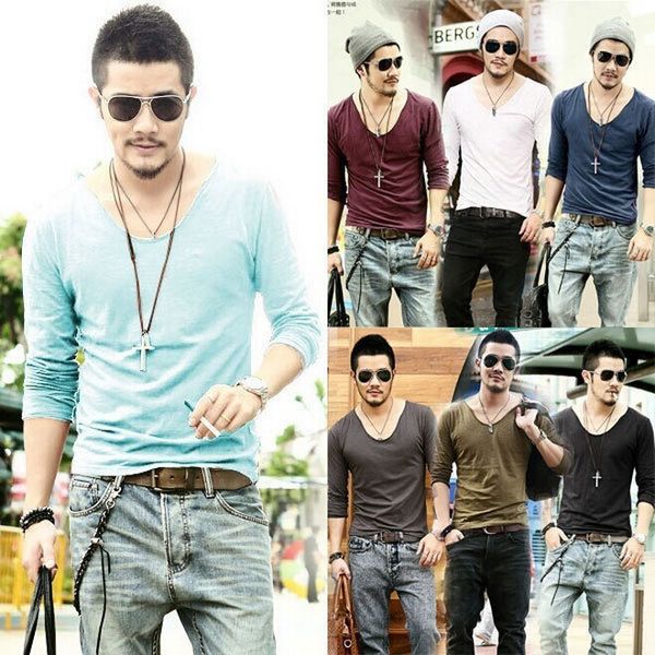 long cotton trend upper t shirt male type solicitude v of rendering unlined slim garment show pop2019 for sleeve lead tide gxfda, Black
long cotton trend upper t shirt male type solicitude v of rendering unlined slim garment show pop2019 for sleeve lead tide gxfda, Black
