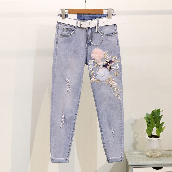 two piece dress summer fashion embroidery flower t-shirt jeans suit set cotton tee shirt femme holes denim pants women outfits, White
two piece dress summer fashion embroidery flower t-shirt jeans suit set cotton tee shirt femme holes denim pants women outfits, White
