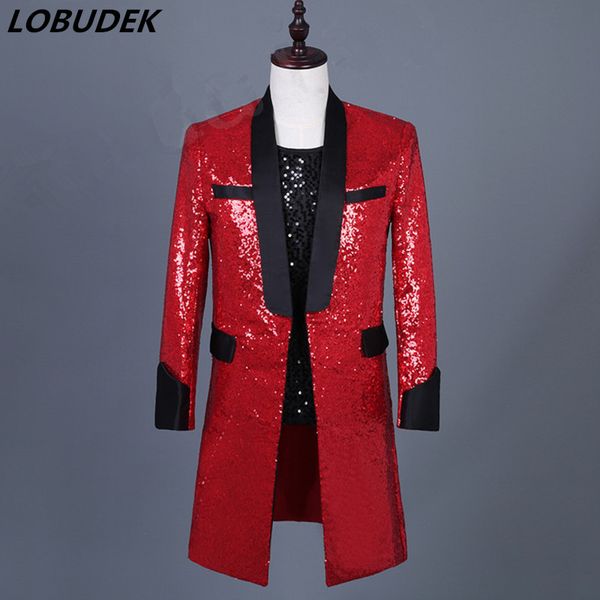 2019 men's red white sequins mid-length coat fashion slim blazers bar nightclub singer male host stage costume casual coat s-3xl, White;black
2019 men's red white sequins mid-length coat fashion slim blazers bar nightclub singer male host stage costume casual coat s-3xl, White;black