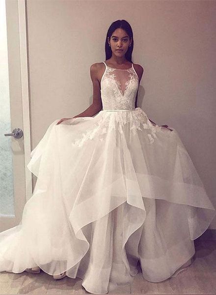 gorgeous a line wedding dresses spaghetti straps appliques lace tulle wedding gowns sweep train backless customize bridal dresses, White
gorgeous a line wedding dresses spaghetti straps appliques lace tulle wedding gowns sweep train backless customize bridal dresses, White