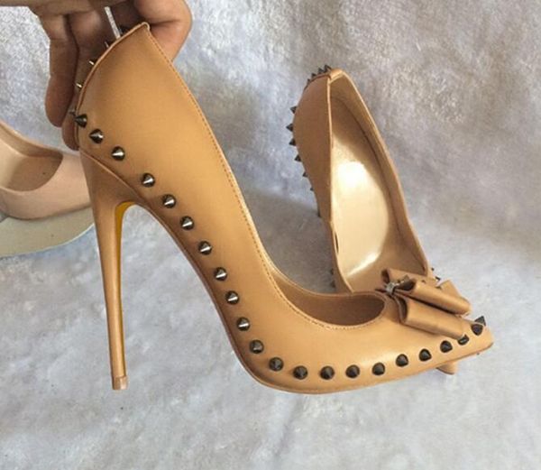 women red bottom nude lpatent leather bow riveted single shoes pointed high heel woman studded pumps slim-heeled dress wedding shoes, Black
women red bottom nude lpatent leather bow riveted single shoes pointed high heel woman studded pumps slim-heeled dress wedding shoes, Black