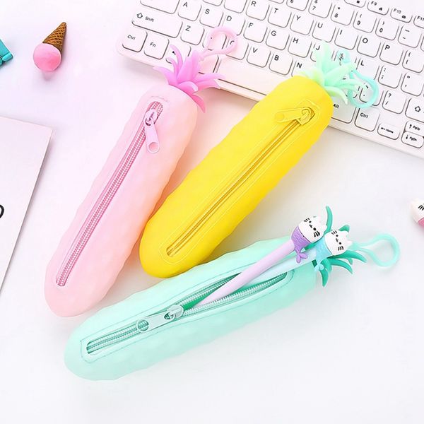 cute cartoon pineapple zipper silicon pencil case solid color pencil bag simple design zipper pen pouch candy color stationary
cute cartoon pineapple zipper silicon pencil case solid color pencil bag simple design zipper pen pouch candy color stationary