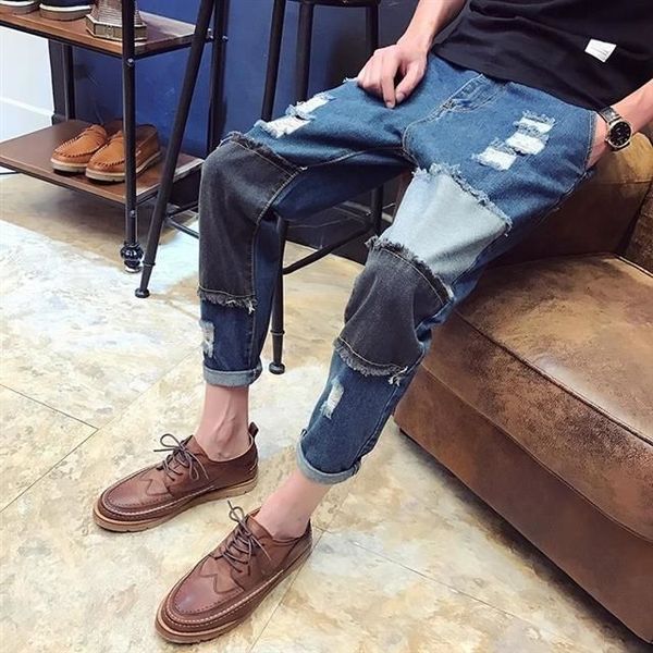 spring and summer boys, korean version, art men, 8 points, 9 points jeans, men break a hole, Blue
spring and summer boys, korean version, art men, 8 points, 9 points jeans, men break a hole, Blue