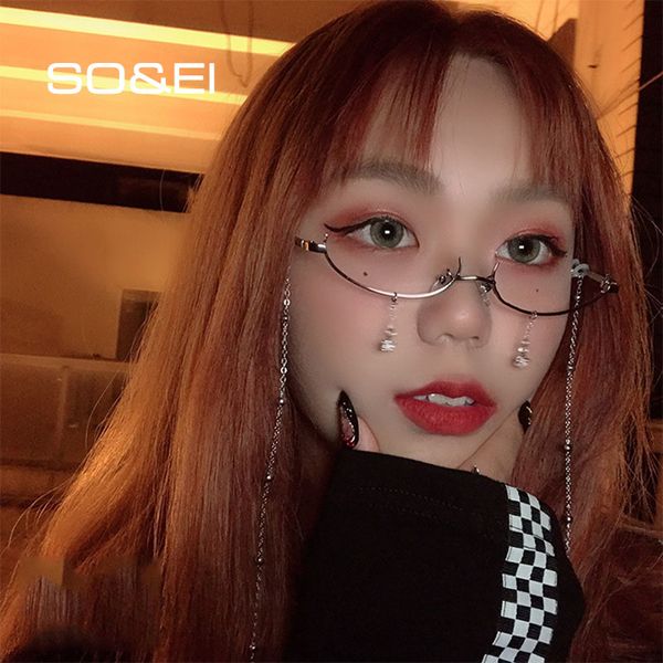 so&ei ins popular vintage lower half frame no lens women glasses frame water drop pendant chain decorative glasses empty, Black
so&ei ins popular vintage lower half frame no lens women glasses frame water drop pendant chain decorative glasses empty, Black