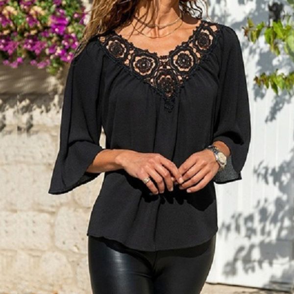 women white blouse celmia summer v neck lace shirts 3/4 sleeve hollow out tunic casual loose solid office blusas s-2xl
women white blouse celmia summer v neck lace shirts 3/4 sleeve hollow out tunic casual loose solid office blusas s-2xl