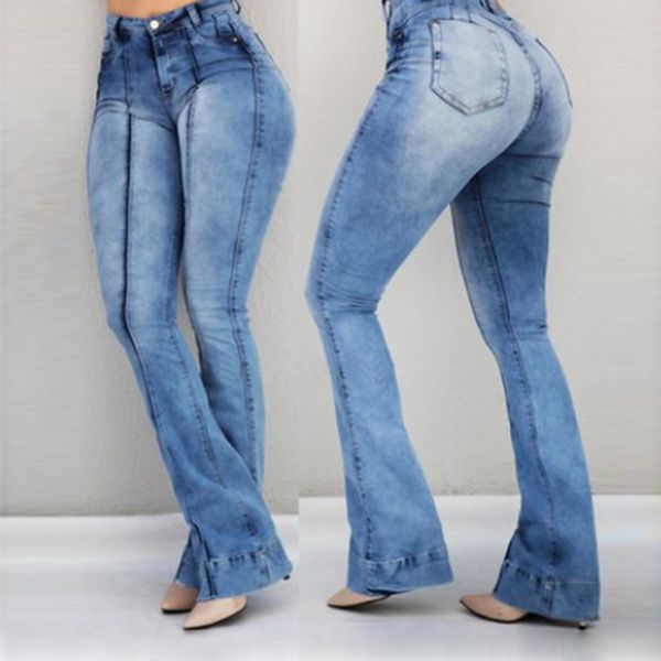 women high waist flare jeans skinny denim pants push up trousers pockets stretch bottom female casual jeans, Blue
women high waist flare jeans skinny denim pants push up trousers pockets stretch bottom female casual jeans, Blue