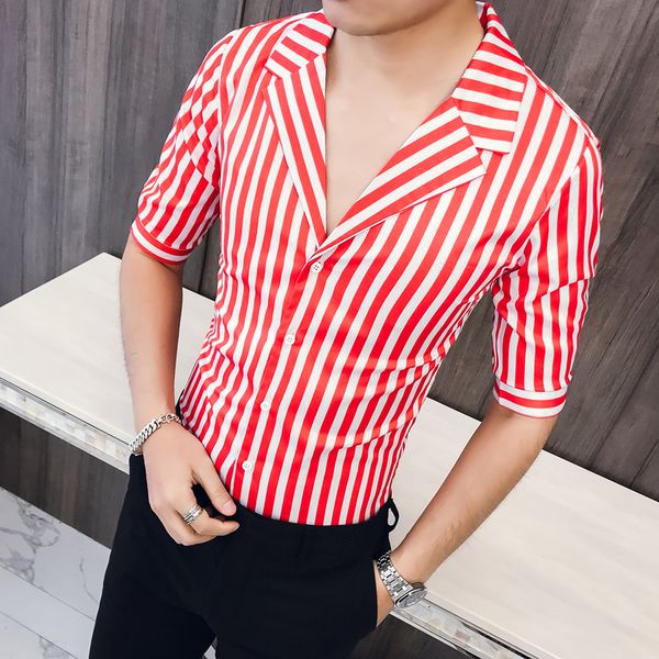 new v collar mens shirts vertical stripe three quarter sleeve men shirts camisa social masculina slim fit man, White;black
new v collar mens shirts vertical stripe three quarter sleeve men shirts camisa social masculina slim fit man, White;black