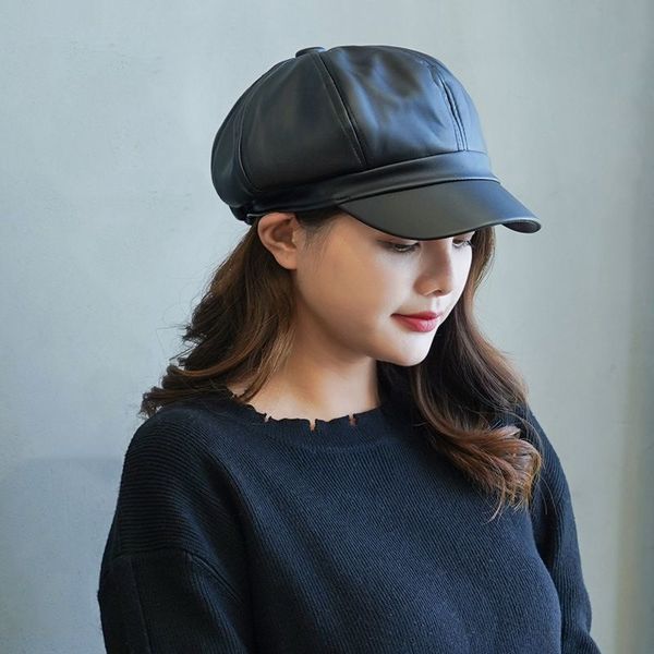 women beret solid pu leather beret ladies autumn winter retro octagonal hat french artist warm beanie hat, Blue;gray
women beret solid pu leather beret ladies autumn winter retro octagonal hat french artist warm beanie hat, Blue;gray