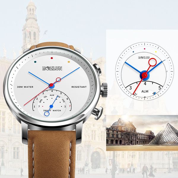 ozlun h8 business quartz smartwatch waterproof watches men leather smart watch bluetooth clock message call reminder, Slivery;brown
ozlun h8 business quartz smartwatch waterproof watches men leather smart watch bluetooth clock message call reminder, Slivery;brown