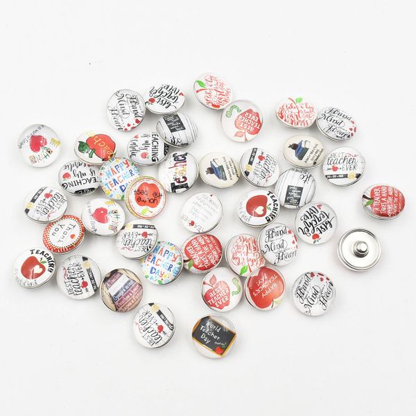 

50pcs mixed teacher apple glass snap button charm for glass cabochons jewelry 2019 selling jewelry, Bronze;silver