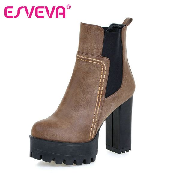 esveva chunky high heel shoes women western style elastic band ankle boots round toe platform ladies fashion boots size 34-43, Black
esveva chunky high heel shoes women western style elastic band ankle boots round toe platform ladies fashion boots size 34-43, Black