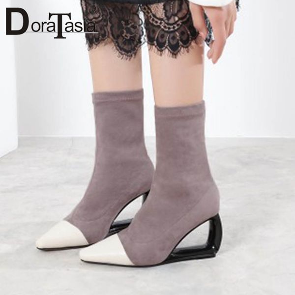 doratasia 33-43 brand party patchwork sock booties ladies genuine leather ankle stretch boots women 2019 high heel shoes woman, Black
doratasia 33-43 brand party patchwork sock booties ladies genuine leather ankle stretch boots women 2019 high heel shoes woman, Black