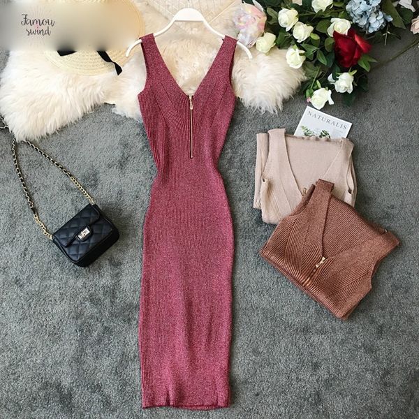 fashion stretch midi dress sleeveless solid women bodycon dresses deep v neck bling zipper party knitted vestidos, Black;gray 
fashion stretch midi dress sleeveless solid women bodycon dresses deep v neck bling zipper party knitted vestidos, Black;gray
