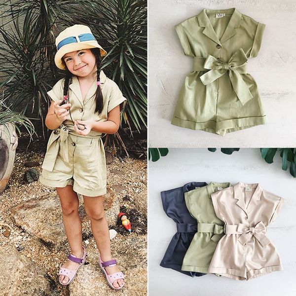 kids baby girls bowknot romper jumpsuit playsuit outfit headband
