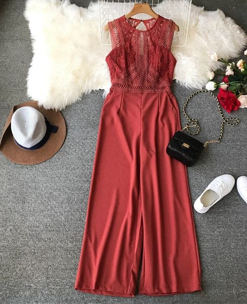 euro-american style hollow lace jumpsuits casual women stitching sleeveless high waist wide leg rompers, Black;white
euro-american style hollow lace jumpsuits casual women stitching sleeveless high waist wide leg rompers, Black;white