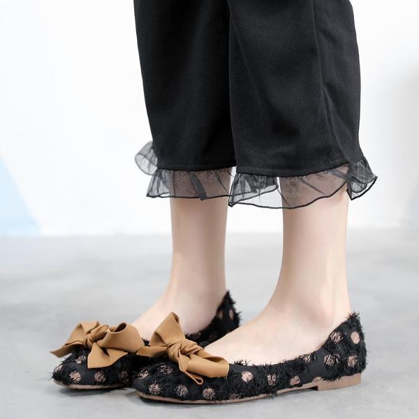 large size square cut flat cut bow tie shallow mouth peas women's shoes ballet flats wear-resistant rubber sole with shoeboxg3, Black
large size square cut flat cut bow tie shallow mouth peas women's shoes ballet flats wear-resistant rubber sole with shoeboxg3, Black