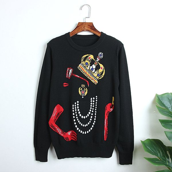 korean version new 2019 women's autumn winter pearl crown pattern knitted jacquard round neck knit pullover sweater, White;black
korean version new 2019 women's autumn winter pearl crown pattern knitted jacquard round neck knit pullover sweater, White;black