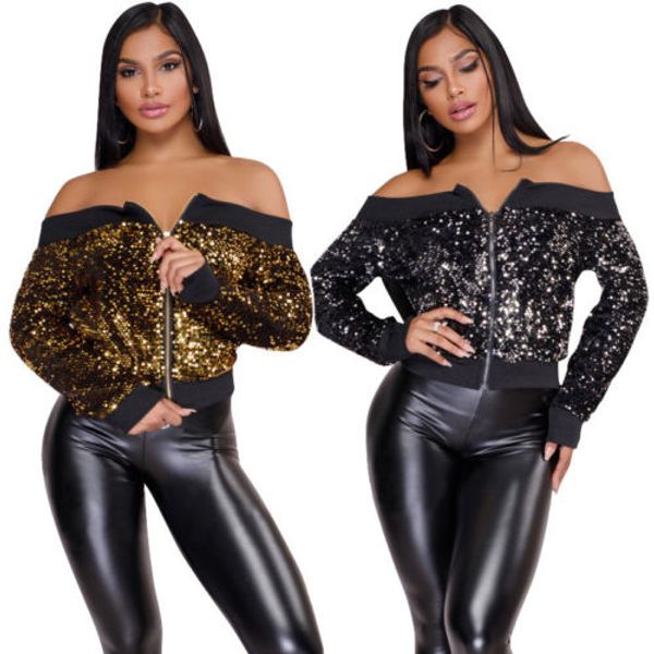 fashion cool women ladies long sleeve sequin coat jacket off shoulder zipper up coat spring autumn clothing, Black;brown
fashion cool women ladies long sleeve sequin coat jacket off shoulder zipper up coat spring autumn clothing, Black;brown