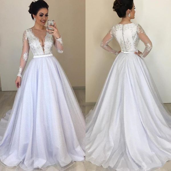 2020 shine arabic vintage v neck long sleeves a line bridal wedding dress satin lace plus size bride ball gown, White
2020 shine arabic vintage v neck long sleeves a line bridal wedding dress satin lace plus size bride ball gown, White