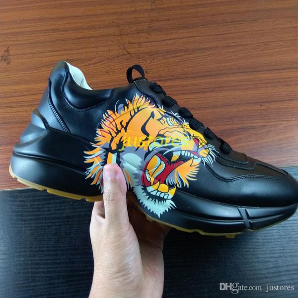 2019 size 35-46 fashion man designer shoe rhyton vintage tiger print apollo leather sneakers luxury shoe woman casual shoes, Black
2019 size 35-46 fashion man designer shoe rhyton vintage tiger print apollo leather sneakers luxury shoe woman casual shoes, Black