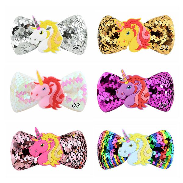 

kids unicorn sequins hair clips glitter hairpins pinwheel hair bow with clips 6 colors cosplay barrettes hair accessories dhl fj536-z, Slivery;white