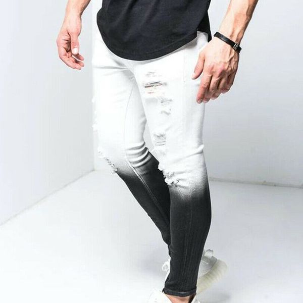 men ripped gradient skinny jeans frayed destroyed trousers slim breathable denim pants hsj88, Black
men ripped gradient skinny jeans frayed destroyed trousers slim breathable denim pants hsj88, Black