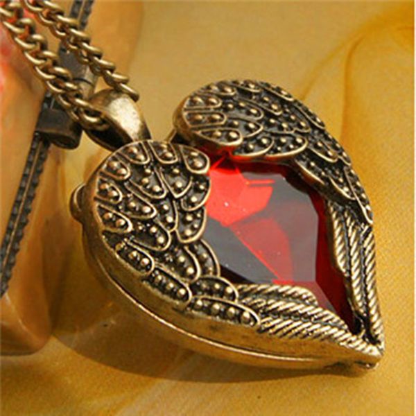 x306 fashion style peach heart pendant necklaces for women vintage angel wings red crystal jewelry female long sweater accessory, Silver
x306 fashion style peach heart pendant necklaces for women vintage angel wings red crystal jewelry female long sweater accessory, Silver