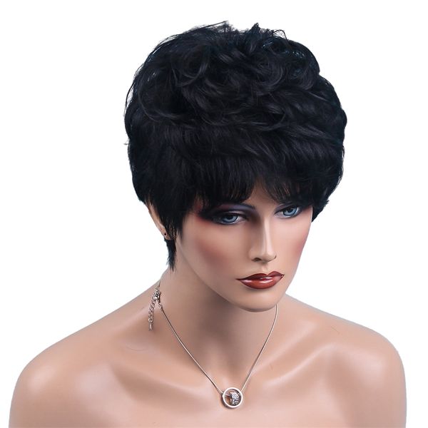 women short human hair black curly wavy pixie cut cosplay party wig 8 inches hairpiece
women short human hair black curly wavy pixie cut cosplay party wig 8 inches hairpiece