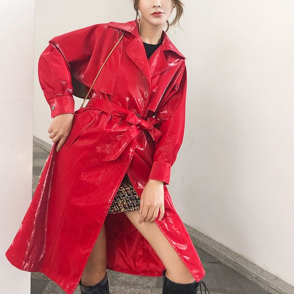 fashion red bright glossy patent leather windbreaker clothing female european new bf wind oversize patent leather jackets f35, Black
fashion red bright glossy patent leather windbreaker clothing female european new bf wind oversize patent leather jackets f35, Black