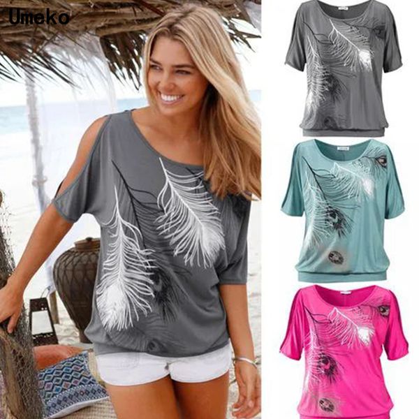 fashion 2020 new slit sleeve off shoulder feather print women casual summer short sleeve t-shirt loose women t-shirt, White 
fashion 2020 new slit sleeve off shoulder feather print women casual summer short sleeve t-shirt loose women t-shirt, White