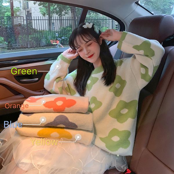 sweet flower print long sleeve o-neck knitted sweaters fashion brand korean style women's clothing modis aesthetic, White;black
sweet flower print long sleeve o-neck knitted sweaters fashion brand korean style women's clothing modis aesthetic, White;black