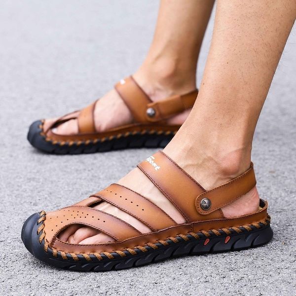 designers summer beach sandals fashion men sandals split leather slippers for men genuine leather casual shoes size 38-46, Black
designers summer beach sandals fashion men sandals split leather slippers for men genuine leather casual shoes size 38-46, Black