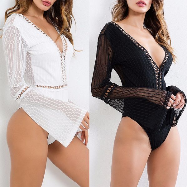 women hollow out bodysuit deep v-neck backless flare sleeve jumpsuit romper, Black;white
women hollow out bodysuit deep v-neck backless flare sleeve jumpsuit romper, Black;white