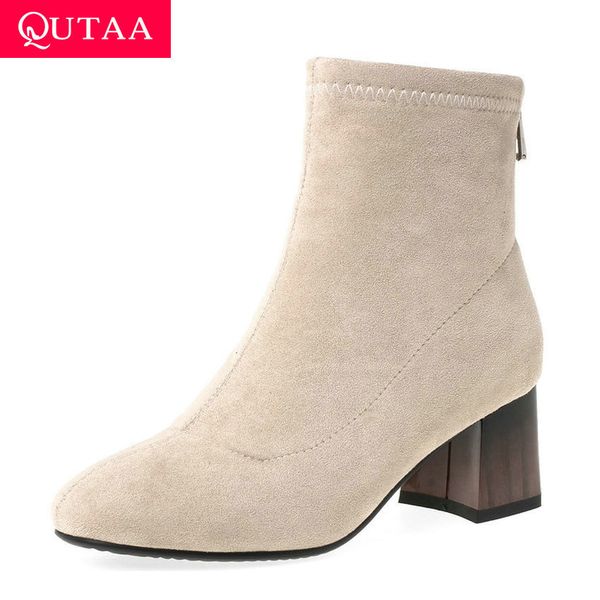 qutaa 2020 new autumn winter flock square high heel fashion women shoes casual round toe zipper concise ankle boots size 34-43, Black
qutaa 2020 new autumn winter flock square high heel fashion women shoes casual round toe zipper concise ankle boots size 34-43, Black