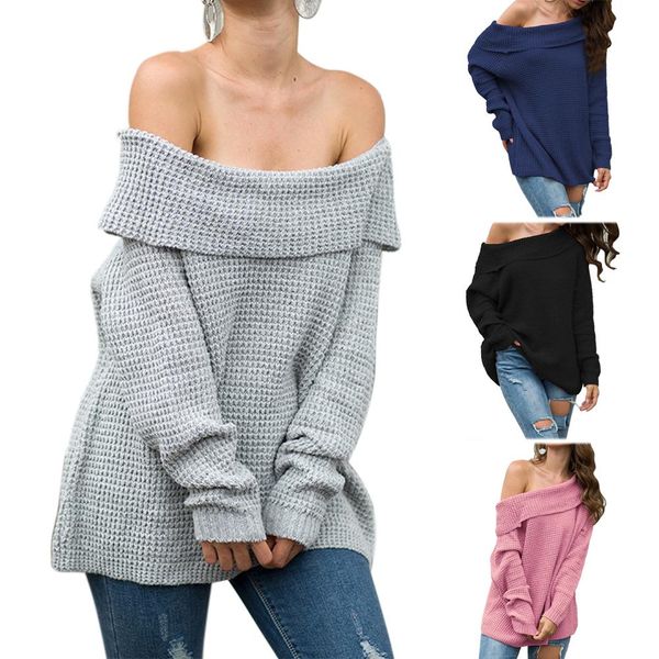 winter women warm solid color off shoulder long sleeve sweater knitted pullover clothing, White;black
winter women warm solid color off shoulder long sleeve sweater knitted pullover clothing, White;black