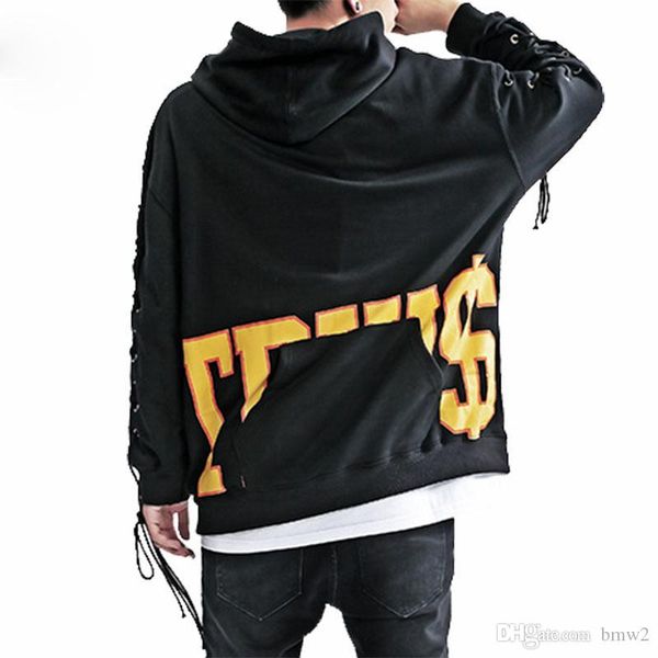sweatshirt men cross bandage hip hop hoodie front and back pocket mens hoodies punk style print tide hoodie, Black