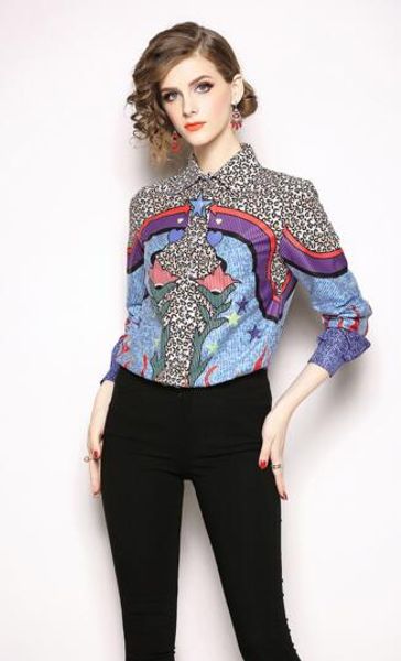 european new women's blouse fashion temperament print slim long-sleeved wild lapel shirt, White
european new women's blouse fashion temperament print slim long-sleeved wild lapel shirt, White