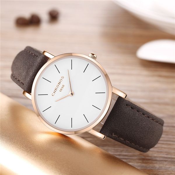 chronos brand women's watches fashion rose gold simple quartz wristwatch leather strap ladies watch women watch, Slivery;brown 
chronos brand women's watches fashion rose gold simple quartz wristwatch leather strap ladies watch women watch, Slivery;brown