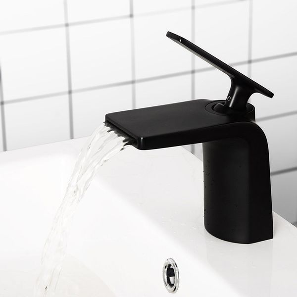 

Brass Waterfall Faucet Matt Black Bathroom Basin Faucet Single Hole Mount Brushed Gold Water Mixer Chrome Tap