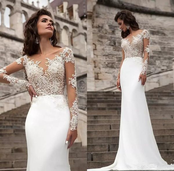 new sheer long sleeves lace wedding dresses milla nova beach a line sweep train button back bohemian wedding dress bridal gowns, White
new sheer long sleeves lace wedding dresses milla nova beach a line sweep train button back bohemian wedding dress bridal gowns, White