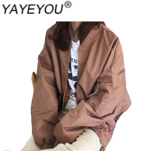 women's wool & blends yayeyou spring recreational student pink sports cool coat solid color loose-fitting bomber jacket embroidered let, Black
women's wool & blends yayeyou spring recreational student pink sports cool coat solid color loose-fitting bomber jacket embroidered let, Black