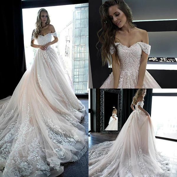 country wedding dresses off shoulder lace appliques a line light pink beach bridal gowns boho robes de mariée, White
country wedding dresses off shoulder lace appliques a line light pink beach bridal gowns boho robes de mariée, White