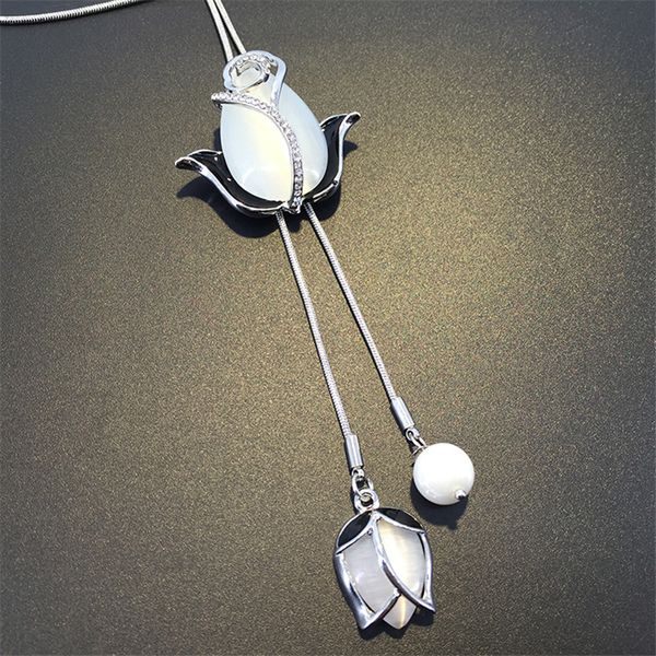 90cm length fashion white synthetic opal tulip long necklace fashion shopping party jewelry dress anniversary accessories, Silver
90cm length fashion white synthetic opal tulip long necklace fashion shopping party jewelry dress anniversary accessories, Silver