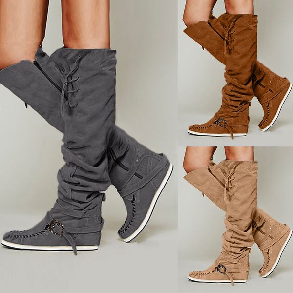 fashion womens flats flock round toe lace-up shoes zipper over the knee boots, Black
fashion womens flats flock round toe lace-up shoes zipper over the knee boots, Black