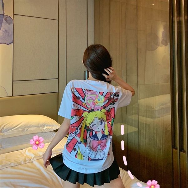 ins super fire girl soldier t-shirt women's cotton loose cartoon printing water ice moon short sleeve tide, White
ins super fire girl soldier t-shirt women's cotton loose cartoon printing water ice moon short sleeve tide, White