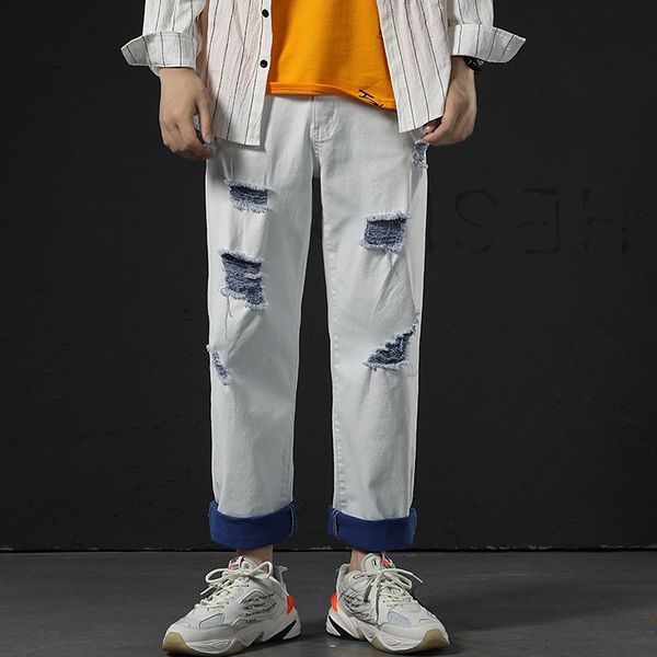 men's jeans fashion mens straight wide leg hole ripped white man bf casual hip hop loose fit denim ankle length harem pants, Blue
men's jeans fashion mens straight wide leg hole ripped white man bf casual hip hop loose fit denim ankle length harem pants, Blue