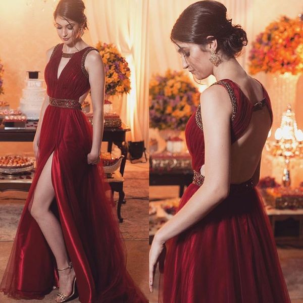 dark red prom dresses with high slits a line open back beaded boho evening dresses 2020 elegant graduation formal party gowns cheap, Black
dark red prom dresses with high slits a line open back beaded boho evening dresses 2020 elegant graduation formal party gowns cheap, Black